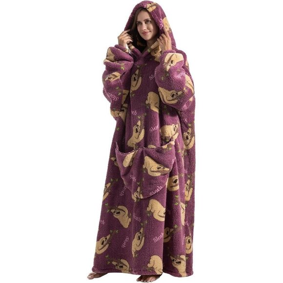⭐Sweat Sloth Warm Giant Hoodie Thick Flannel Blanket with Sleeve - Picture 5 of 5